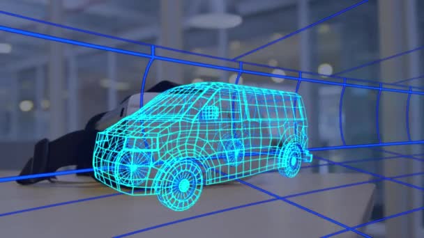 Animación Dibujo Digital Coche Sobre Auriculares Ingeniería Global Diseño Automóviles — Vídeo de stock