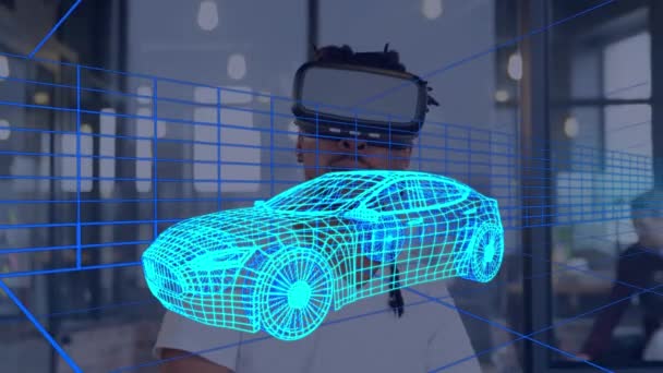 Animation Digital Drawing Car Man Using Headset Global Engineering Car — Stockvideo