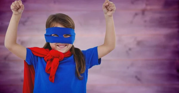 Imagem Composta Menina Caucasiana Traje Super Herói Contra Fundo Texturizado — Fotografia de Stock