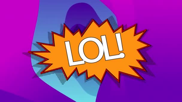 Animation Lol Text Purple Shapes Blue Background Global Social Media — Stockvideo