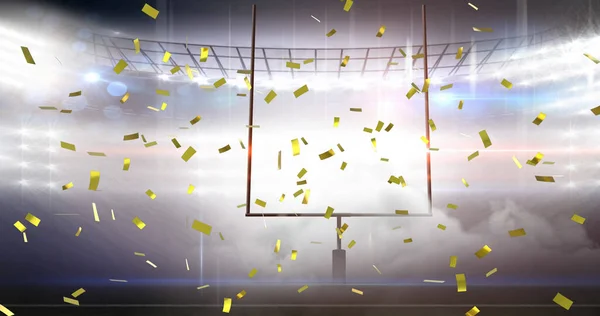 Image Gold Confetti Falling American Football Pitch Stadium Sport Achievement — 图库照片