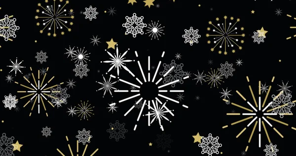 Imagine Fulgi Zăpadă Albi Crăciun Stele Aur Focuri Artificii Anul — Fotografie, imagine de stoc