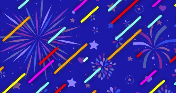 Image Colourful Diagonal Lines Moving Fireworks Year Blue Background New — Zdjęcie stockowe