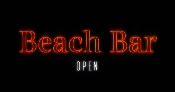 Изображение Неонового Рекламного Щита Emerging Orange Beach Bar Черном Фоне — стоковое фото