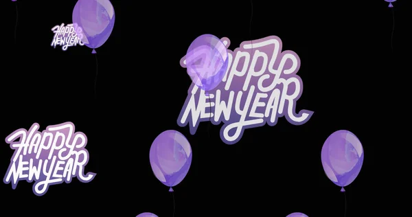 Image Happy New Year White Purple Purple Balloons Black Background — стоковое фото