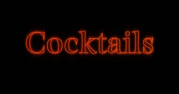 Image Word Cocktails Blinking Neon Billboard Red Black Background — стоковое фото