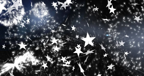 Image White Stars Christmas New Year Fireworks Black Background Christmas — Fotografia de Stock