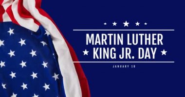 Amerikan bayrağı üzerinde Mutlu Martin Luther King 'in Animasyonu. Martin Luther King Günü ve dijital olarak üretilen video konsepti.