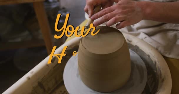 Animering Din Hobby Text Över Kaukasiska Kvinna Bildar Keramik Hobby — Stockvideo