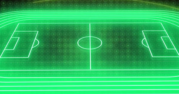 黒を背景に円の上に緑のネオンスポーツスタジアムのイメージ 世界的なスポーツとデジタルインターフェースの概念はデジタルで生成され — ストック写真