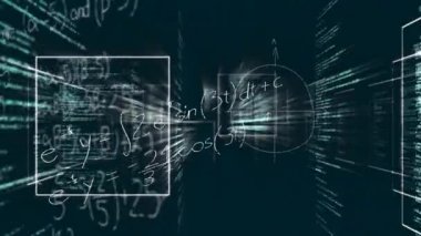 Animation of mathematical equations and data processing over black background. global education, connections, data processing and technology concept digitally generated video.