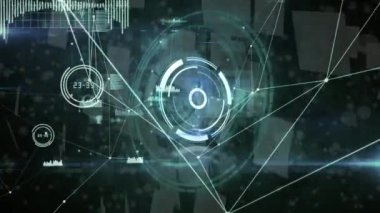Veri işleme ve bağlantı ağı üzerinden tarama alanının animasyonu. küresel iş, finans, bağlantılar ve dijital arayüz konsepti dijital olarak oluşturulmuş video.