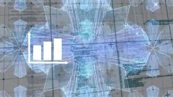 Animace Grafu Nad Zpracováním Dat Globální Připojení Obchodní Digitální Rozhraní — Stock video