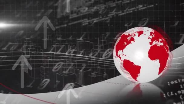 Animace Glóbu Nad Zpracováním Dat Globální Připojení Obchodní Digitální Rozhraní — Stock video