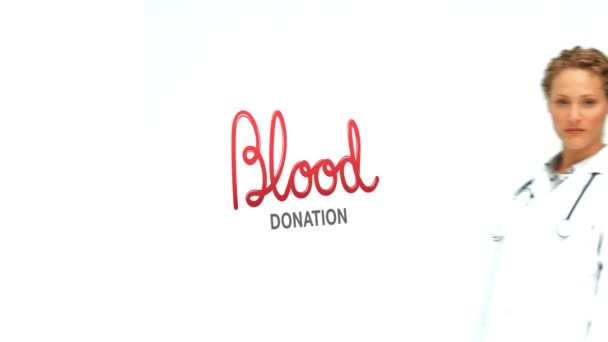 Animation Blood Donation Text Caucasian Female Doctor Blood Donation Day — Stock Video