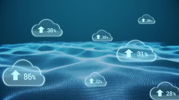 Анімація Хмарних Піктограм Хвилі Темному Тлі Глобальні Технології Хмарні Обчислення — стокове відео