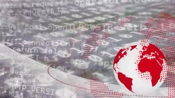 Animación Globo Sobre Procesamiento Datos Conexiones Globales Negocios Interfaz Digital — Vídeos de Stock