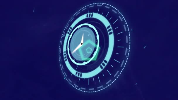Animação Relógio Sobre Formas Geométricas Fundo Azul Escuro Tempo Que — Vídeo de Stock