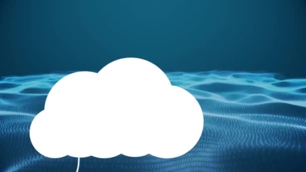 Animation Cloud Icons Wave Dark Background Global Technology Cloud Computing — стоковое видео