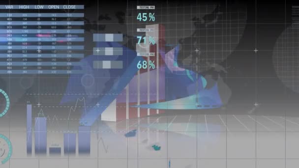 Animazione Dell Elaborazione Dei Dati Finanziari Sulla Mappa Del Mondo — Video Stock