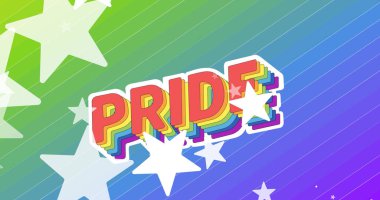 Gökkuşağı arka planında gurur ve yıldızların görüntüsü. lgbt haklarını ve dijital olarak oluşturulan cinsiyet eşitliğini desteklemek.