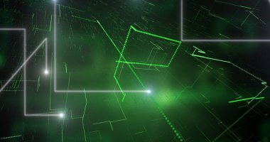 Işık izleri ve siyah arkaplandaki lekeler. küresel iş, finans, bağlantılar ve dijital arayüz konsepti dijital olarak oluşturulmuş görüntü.