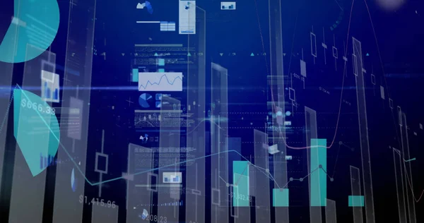 Imagem Processamento Dados Diagramas Fundo Azul Negócio Global Finanças Conexões — Fotografia de Stock