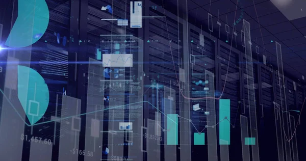 Obrázek Zpracování Dat Diagramy Nad Serverovou Místností Globální Obchod Finance — Stock fotografie