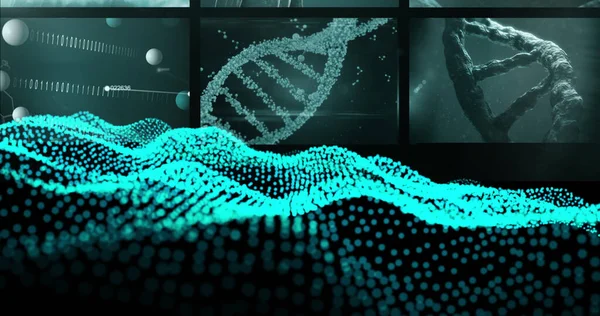 Image Dna Chain Green Lines Black Background Global Science Medicine — Stockfoto