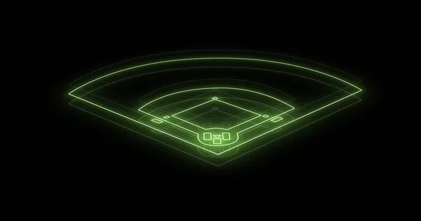 黒を背景に緑のネオンスポーツスタジアムのイメージ 世界的なスポーツとデジタルインターフェースの概念はデジタルで生成され — ストック写真