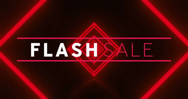 Obrázek Flash Prodeje Textu Přes Neonové Čtverce Černém Pozadí Globální — Stock fotografie