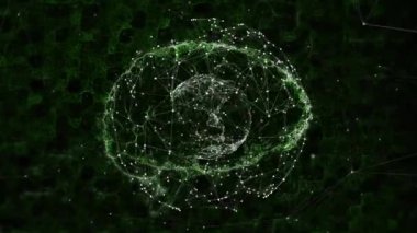 Dijital beynin animasyonu ve siyah arkaplandaki bağlantı ağı. Sosyal medya ve iletişim arayüzü kavramı dijital olarak oluşturulmuş video.