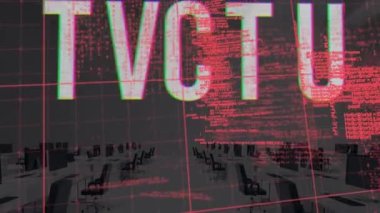 Animation of data processing and start text over office. global business and digital interface concept digitally generated video.