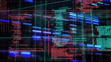 Karanlık arka planda bilimsel veri işleme animasyonu. Dijital ortamda üretilmiş küresel bilim ve teknoloji kavramı.