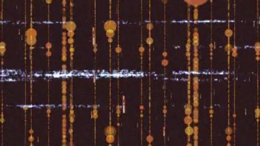 Animation of glitch interference over glowing spots and stars on black background. global digital interface, data processing and technology concept digitally generated video.