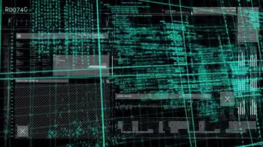 Karanlık arka planda bilimsel veri işleme animasyonu. Dijital ortamda üretilmiş küresel bilim ve teknoloji kavramı.