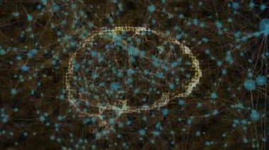 Dijital beynin animasyonu ve siyah arkaplandaki bağlantı ağı. Sosyal medya ve iletişim arayüzü kavramı dijital olarak oluşturulmuş video.