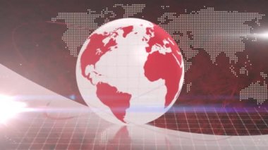 Animation of globe and light trails with world map on black background. global business and digital interface concept digitally generated video.