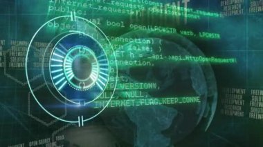 Animation of clock over green grid. global science research and technology concept digitally generated video.