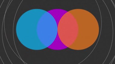 Animation of multiple colourful moving circles on black background. abstract background concept digitally generated video.