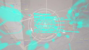Bağlantı ağı üzerinden veri işleme animasyonu. küresel iş, finans, bağlantılar ve dijital arayüz konsepti dijital olarak oluşturulmuş video.