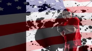 Amerikan futbolcusu üzerinde Amerikan bayrağı ve lekelerinin canlandırılması. küresel spor, rekabet ve vatanseverlik kavramı dijital olarak üretilen video.