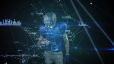 Amerikan futbolcusu üzerinden veri işleme ve bağlantı ağının animasyonu. global spor, rekabet ve bağlantılar dijital olarak oluşturulmuş video konsepti.
