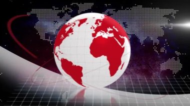 Animation of globe and light trails with world map on black background. global business and digital interface concept digitally generated video.
