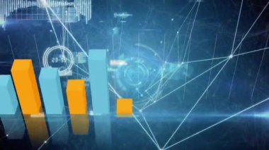 Animation of diagrams and data processing over network of connections. global business, finances, connections and digital interface concept digitally generated video.