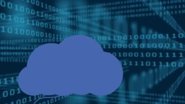 Karanlık arka planda bulut simgeleri ve veri işleme animasyonları. küresel teknoloji, bulut hesaplama, dijital arayüz ve bağlantılar konsepti dijital olarak oluşturulmuş video.