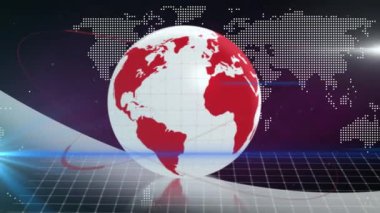 Animation of globe and light trails with world map on black background. global business and digital interface concept digitally generated video.