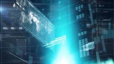 İnsan kullanımıyla ilgili finansal veri işleme animasyonu. küresel bağlantılar, veri işleme ve dijital arayüz konsepti dijital olarak oluşturulmuş video.