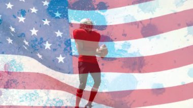 Amerikan futbolcusu üzerinde Amerikan bayrağı ve lekelerinin canlandırılması. küresel spor, rekabet ve vatanseverlik kavramı dijital olarak üretilen video.