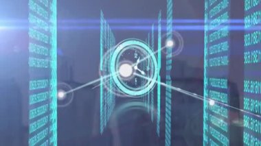 Animation of network of connection with icons over data processing. global connections, business, digital interface, technology and networking concept digitally generated video.